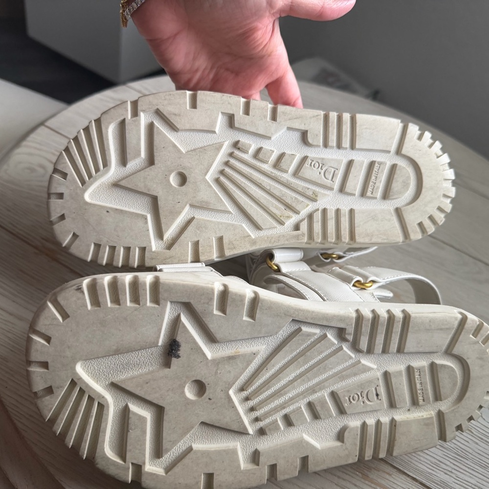 Dior White Leather Sandals with Gold Logo - Picture 9 of 10